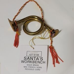 Vintage Brass Miniature Musical Instrument French Horn Ornaments
